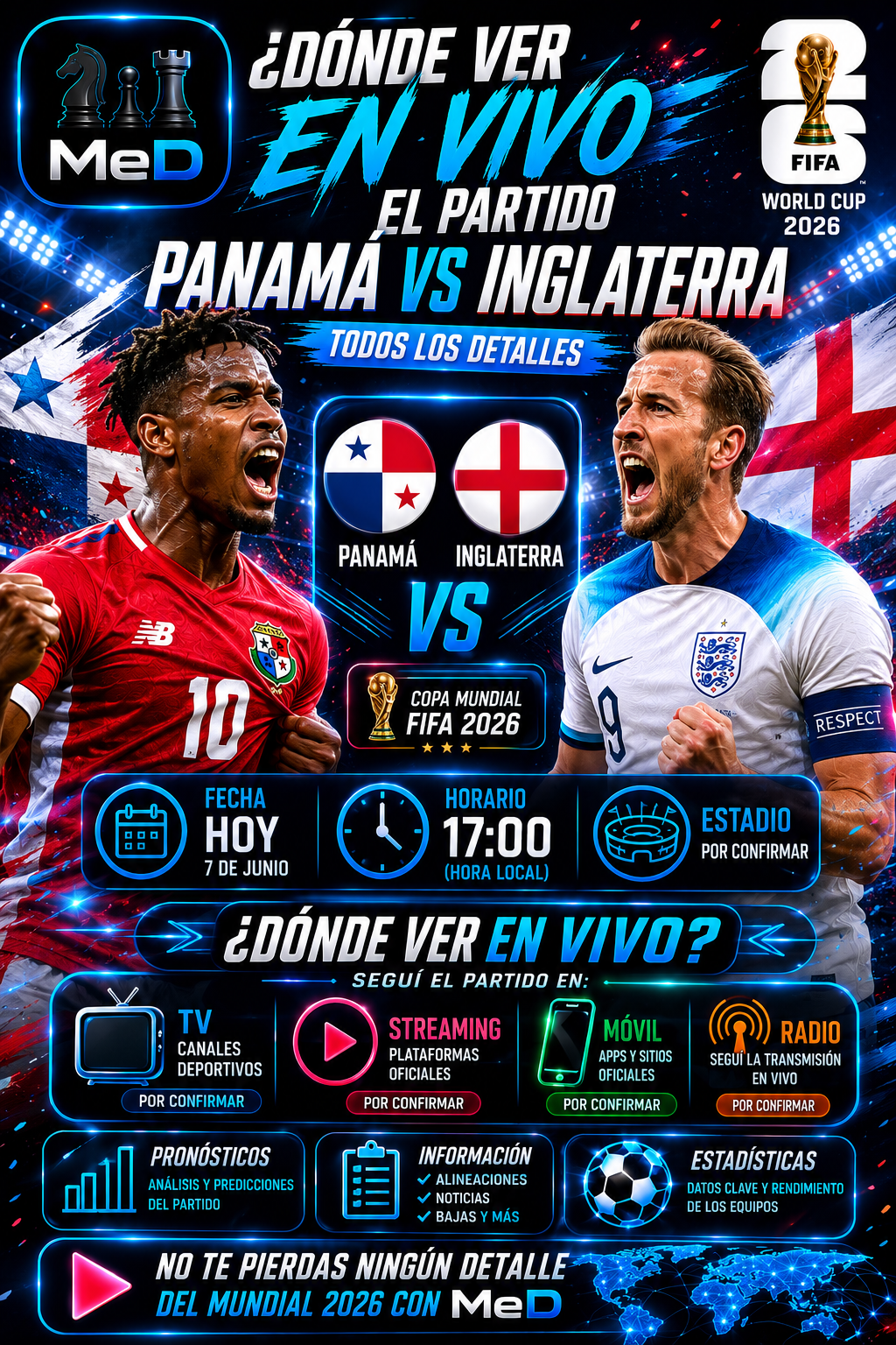 Panamá vs Inglaterra en vivo: Historial, Horario y Canales TV